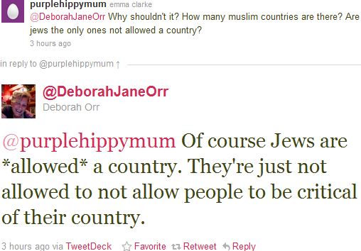 Deborah Orr Tweet of the day: Jews are “not allowed” to “not allow people to be critical” of Israel
