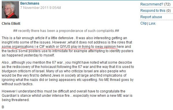 Anti-Zionist CiF commenter accuses CiF Watch of the insidious tactic of trying to “sway” opinion
